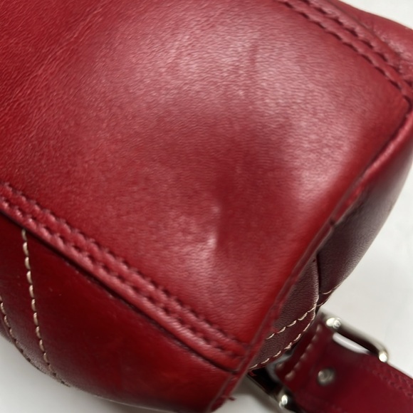 Coach 8A64 Hampton Mini Baguette Vintage Handbag Red Leather - Picture 6 of 10